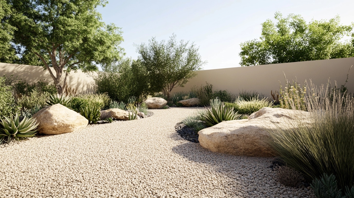 Low-maintenance xeriscape design with gravel and drought-tolerant plants