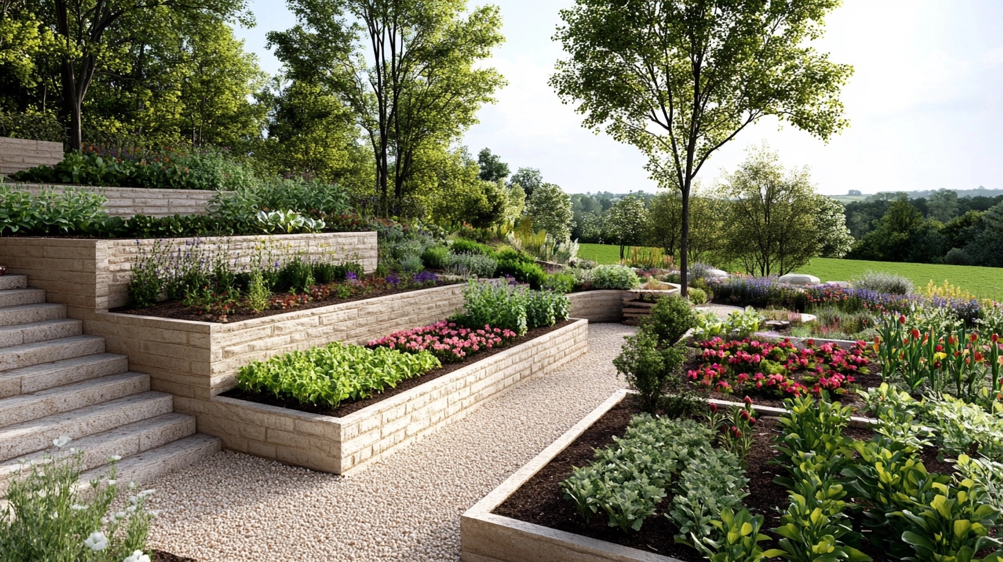 Terraced garden on a sloped backyard