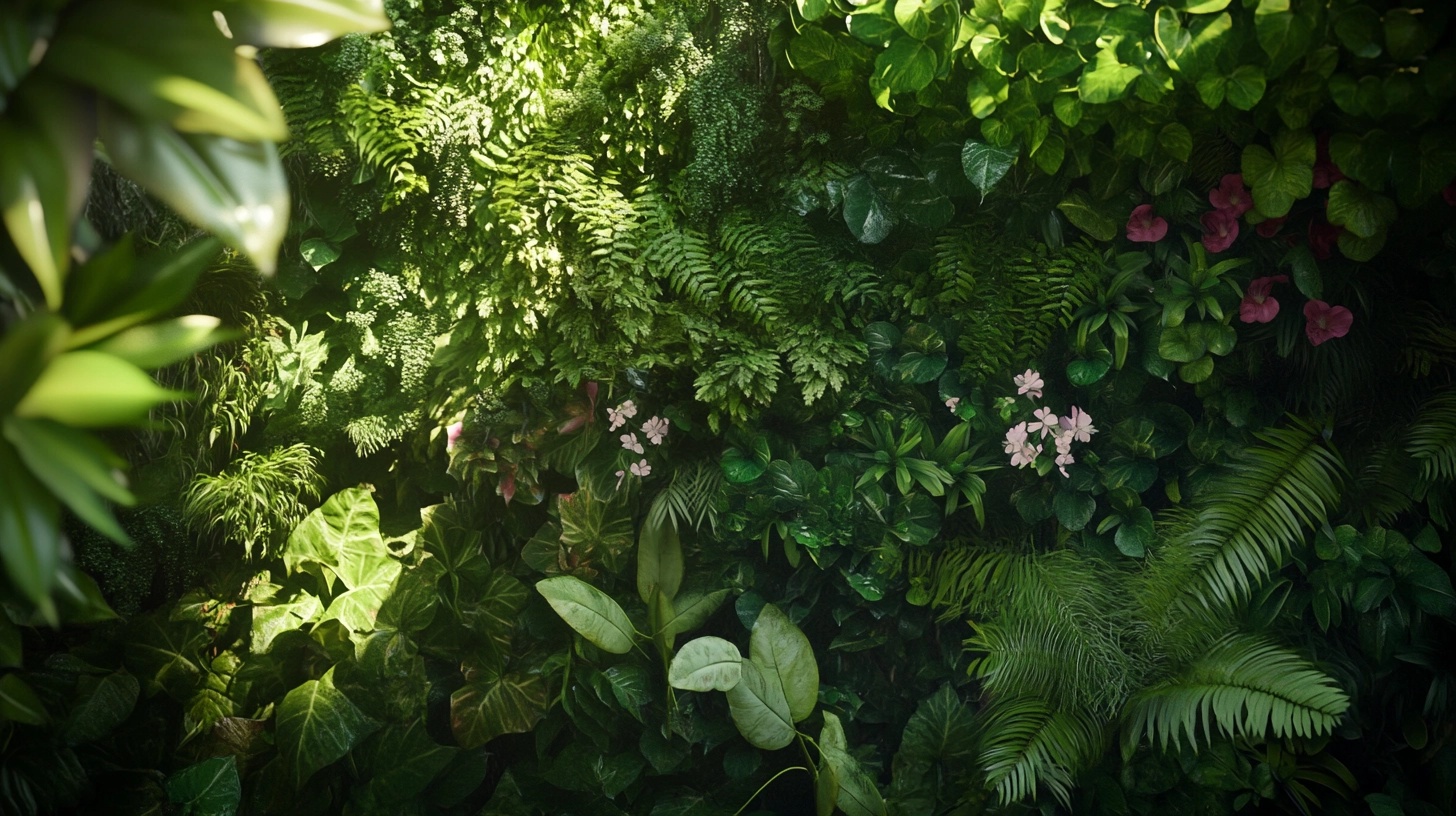 Lush vertical garden wall with varied greenery