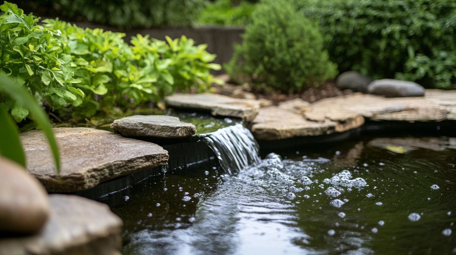 Tranquil backyard water feature with small pond and waterfall