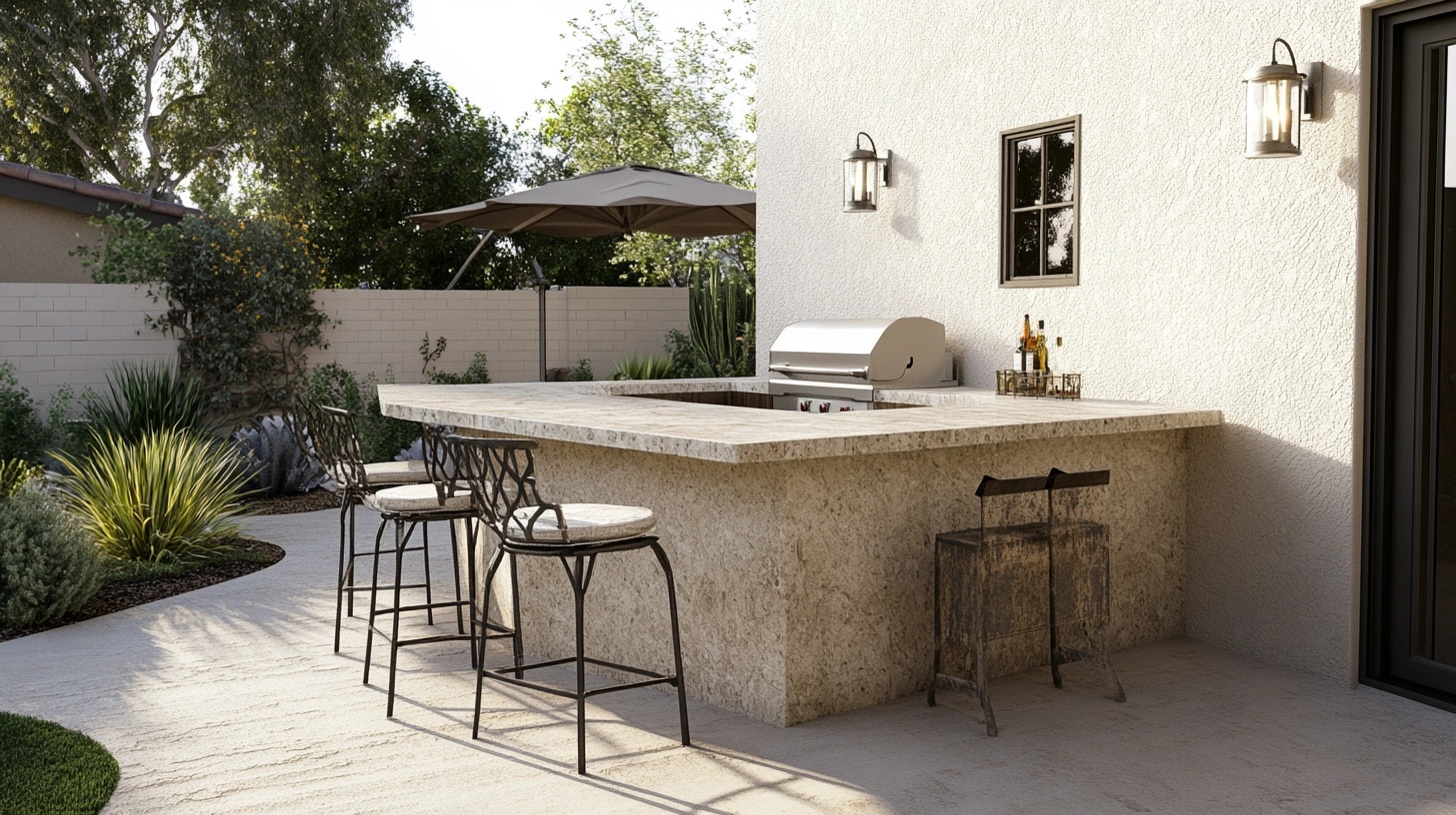 Stylish outdoor bar with countertop and stools