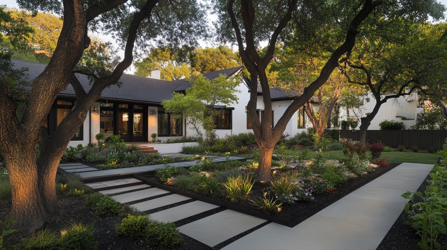 Front yard with mature, well-placed trees