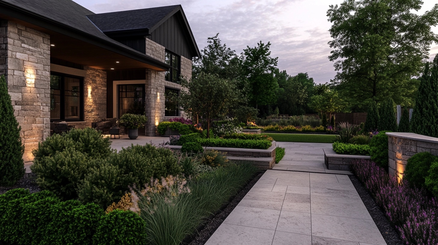 Evergreen shrubs in a front yard landscape