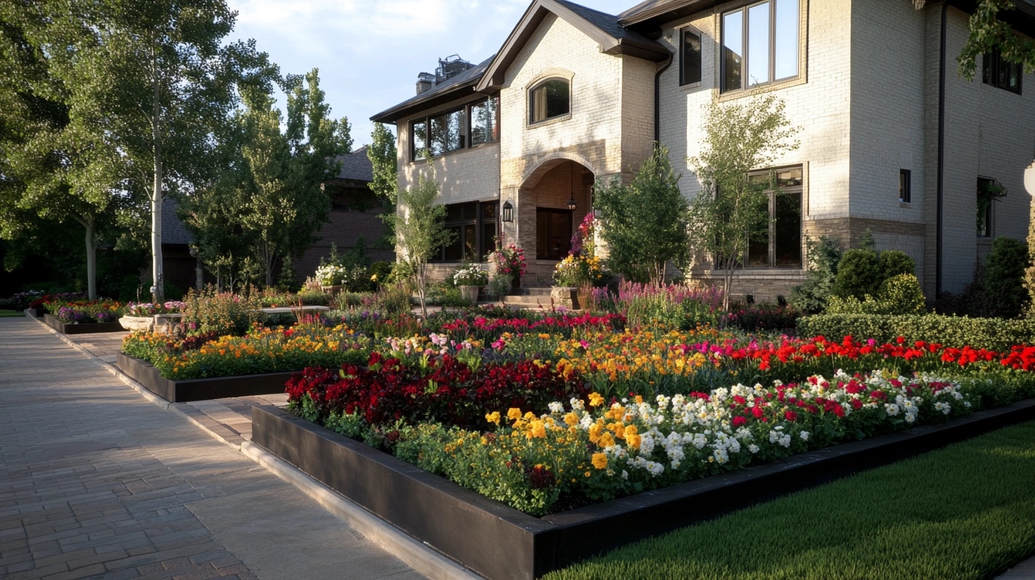 Vibrant annual flowers in a front yard