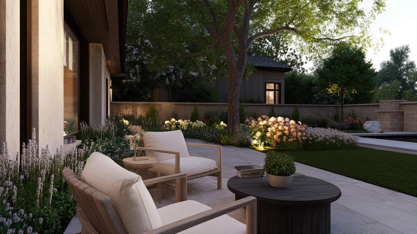 Front yard seating area with comfortable chairs