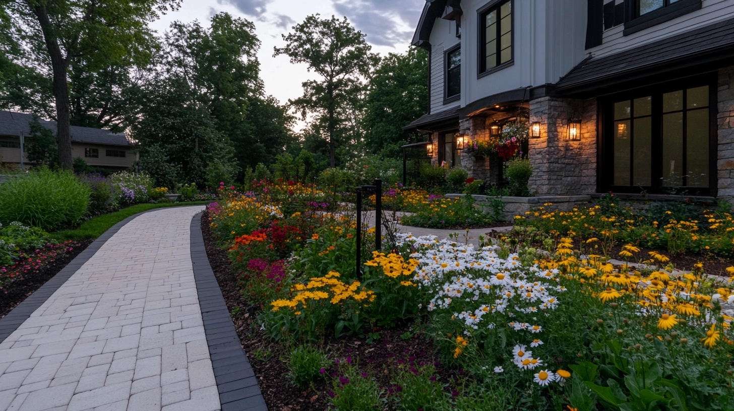 Front yard landscaping showing how to border pathways