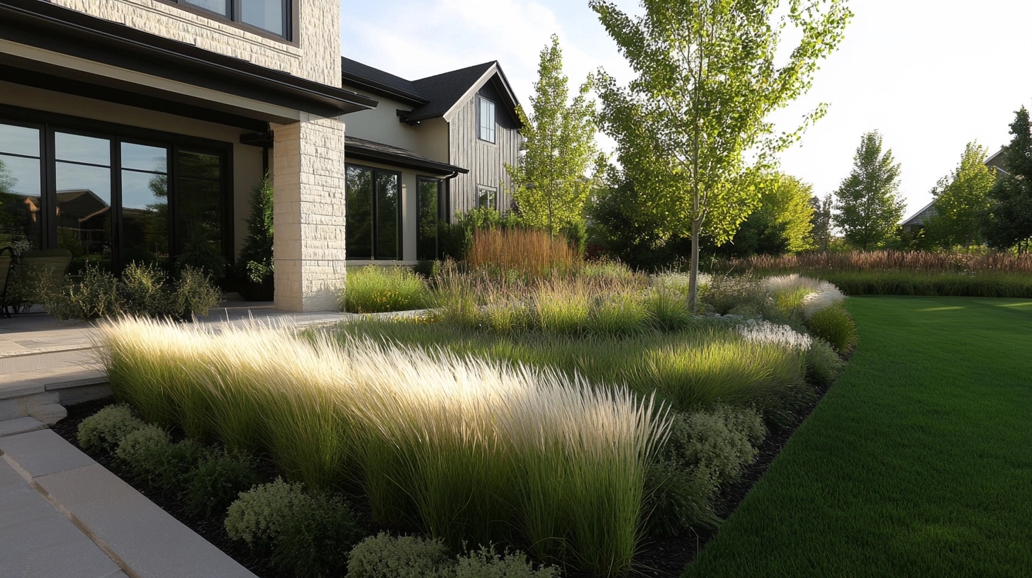 Ornamental grasses adding texture to a front yard