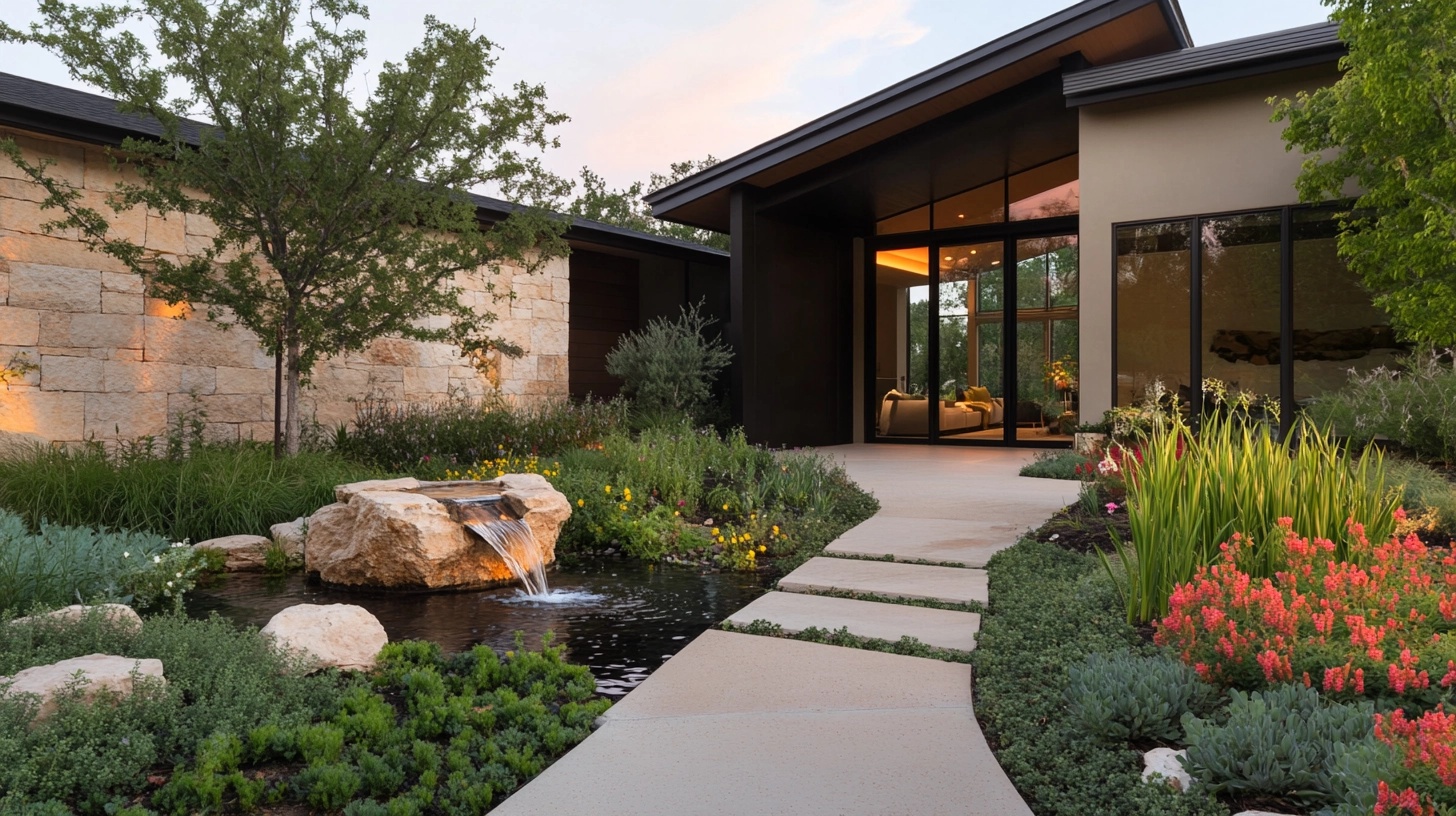 Subtle water feature for front lawn landscape.