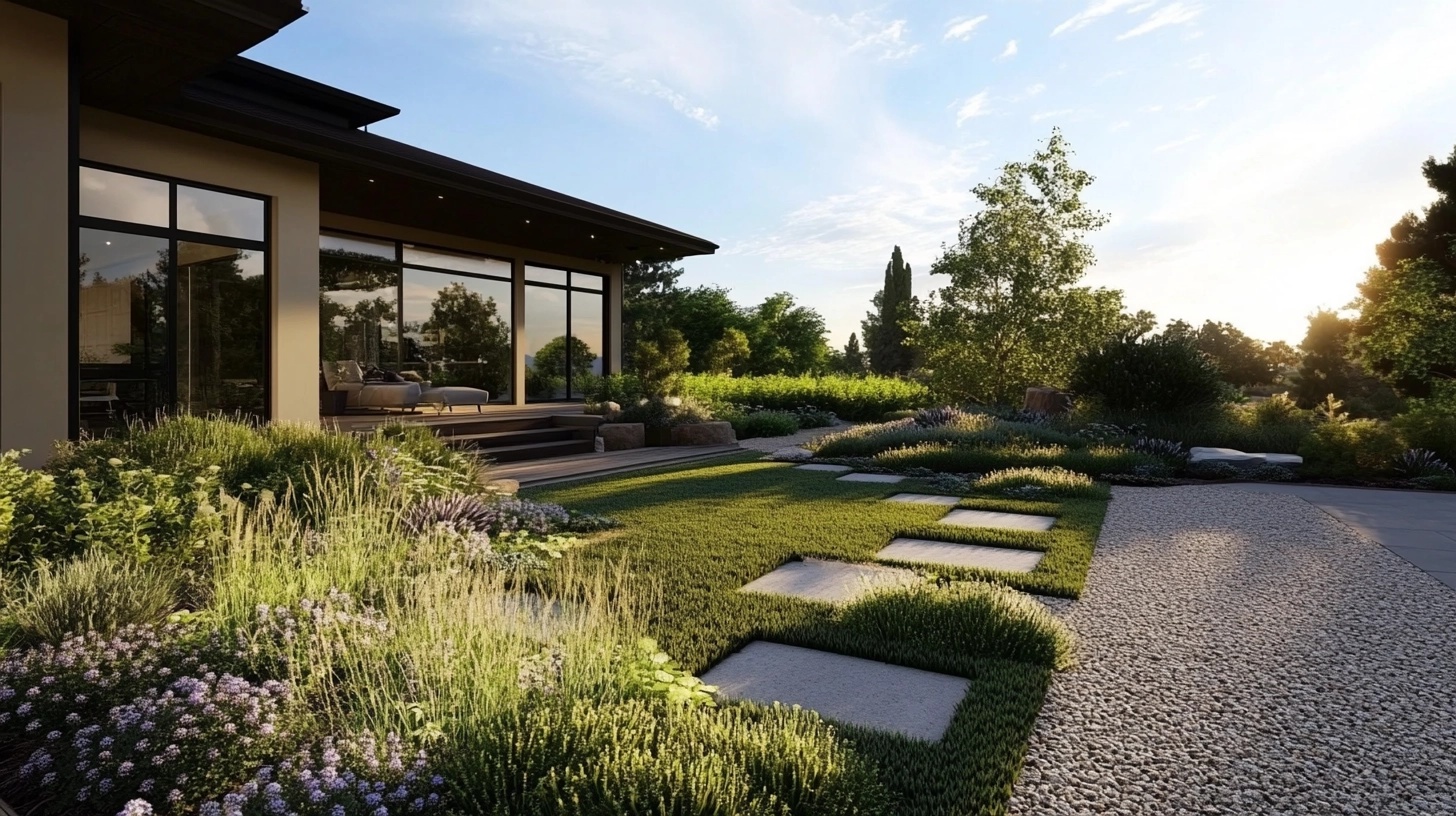 House framed with well-maintained foundation plantings