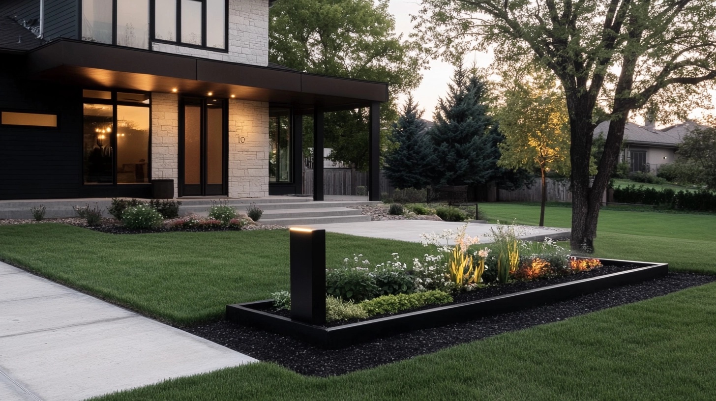 Front Yard with no dig garden border, made of rocks