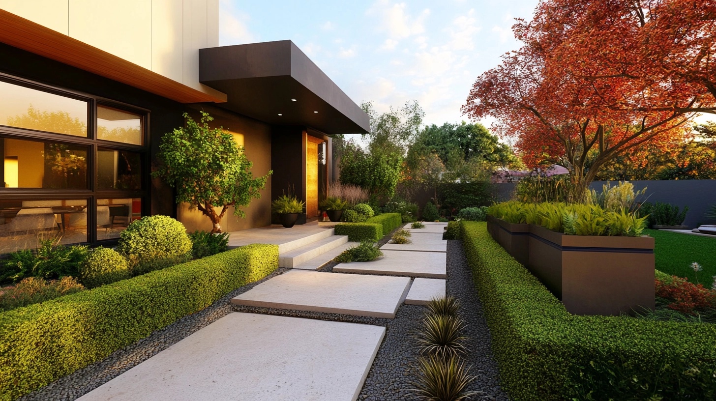 Front yard with a modern, minimalist garden design