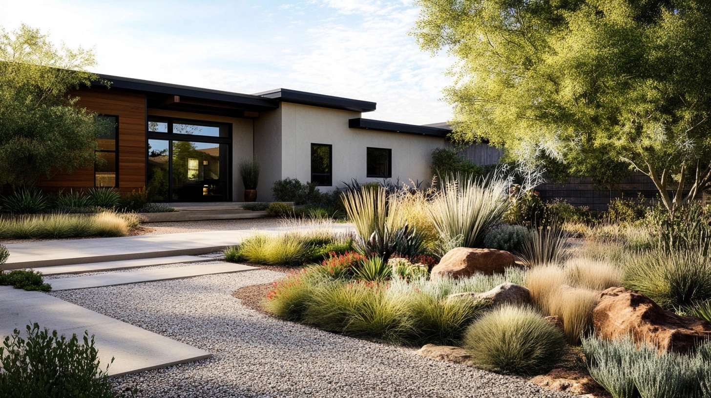 Front yard with a drought-tolerant landscape design