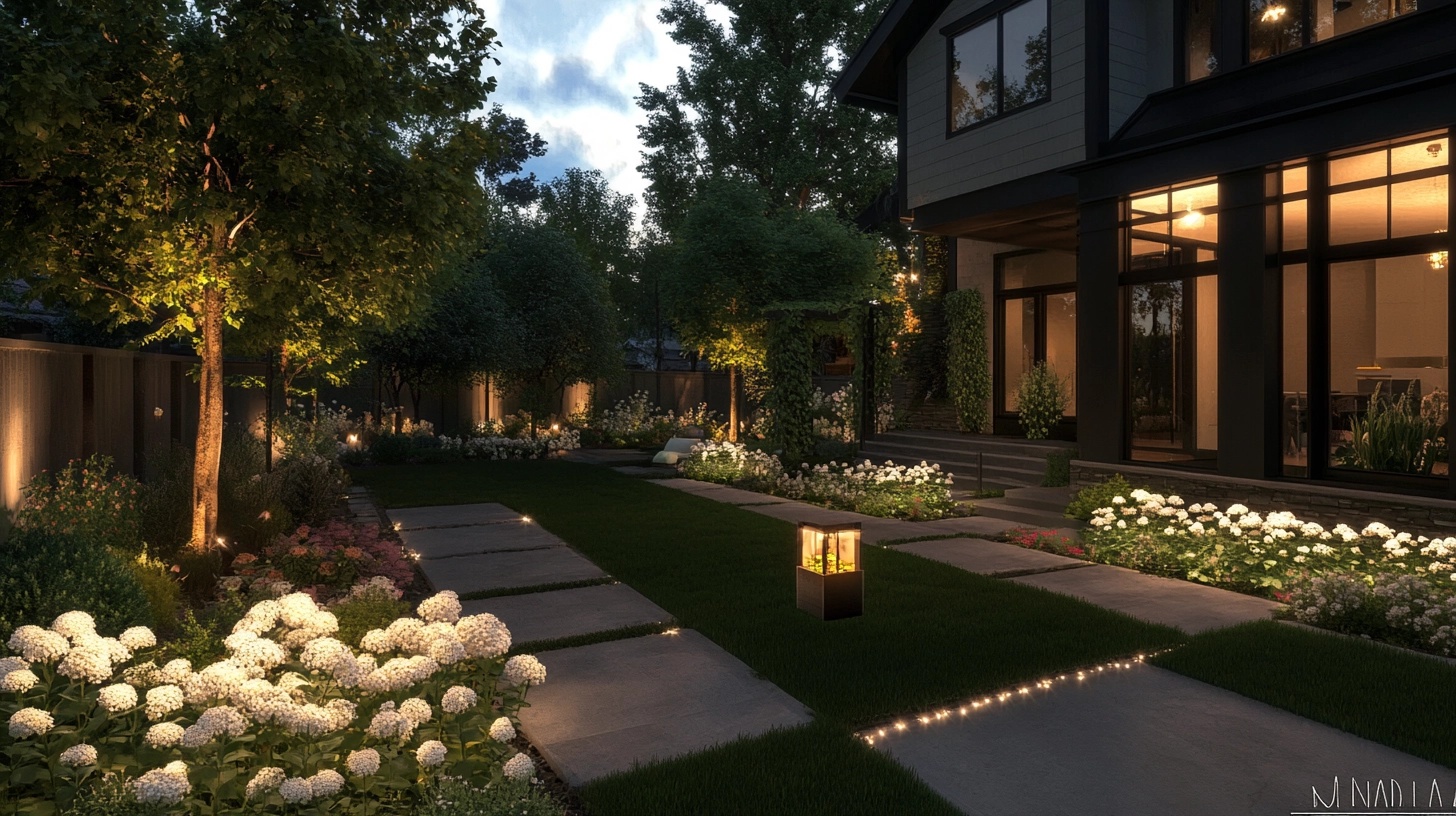 Front yard with subtle and effective landscape lighting