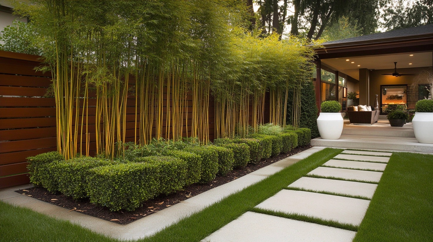 Bamboo and boxwood hedge for front yard privacy