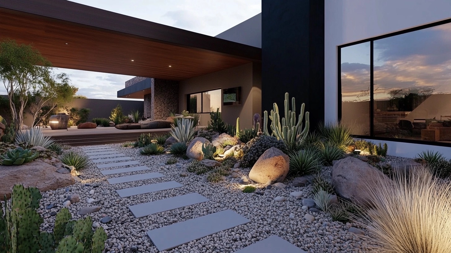 Front yard with a desert-inspired landscape design