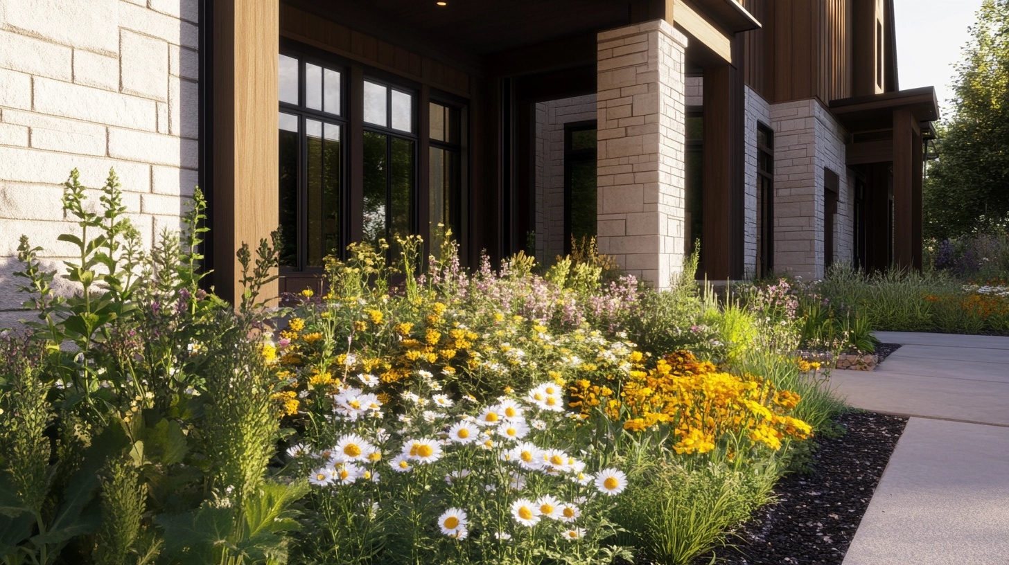 Flower bed with abundant yellow and white flowers