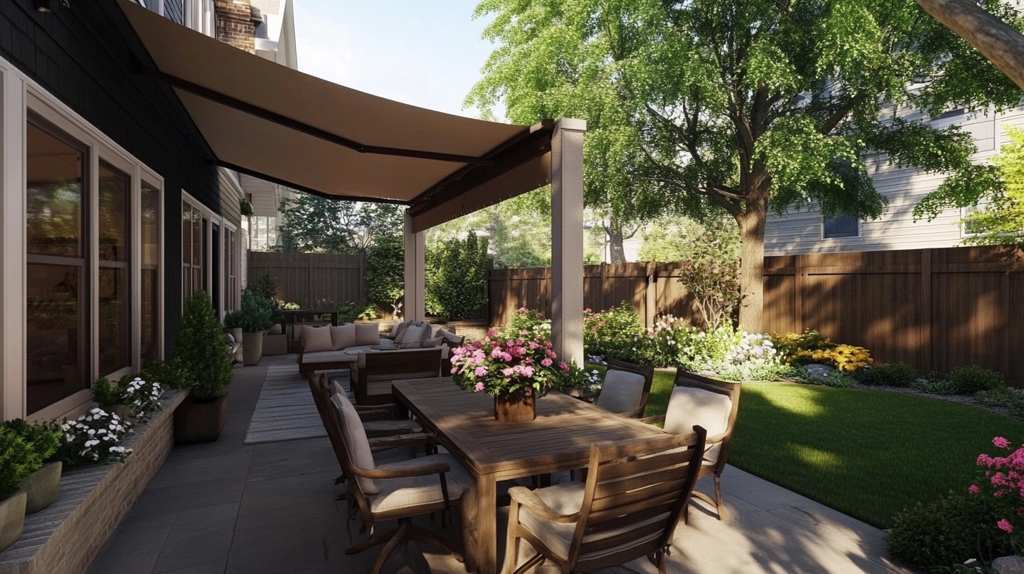 Shaded dining area because of awning.