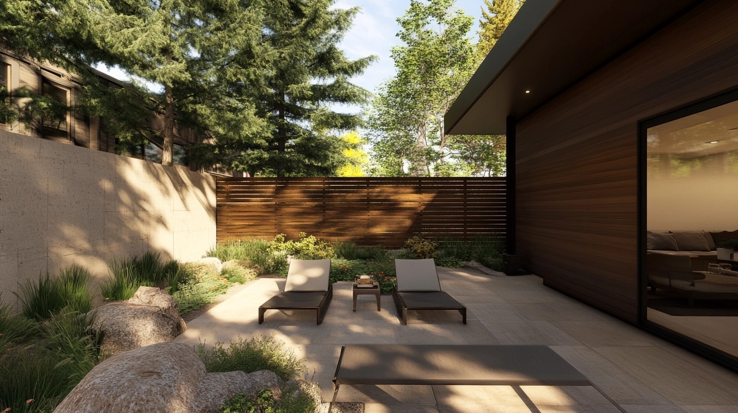 Secluded patio with lounge chairs and privacy fence